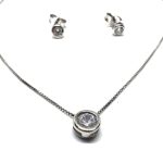 14 Karátos fehérarany stekkeres fülbevaló, lánc+medál szett