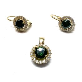   14 Karátos zöld köves patentzáras fülbevaló és medál szett