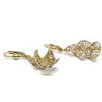 14 Karátos arany, patent záras, fehér-sárga fülbevaló