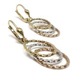 14 Karátos arany, patent záras, fehér-sárga-rozé fülbevaló