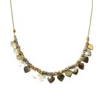 14 Karátos arany lánc fehér-sárga-rozé színben, szívekkel díszítve